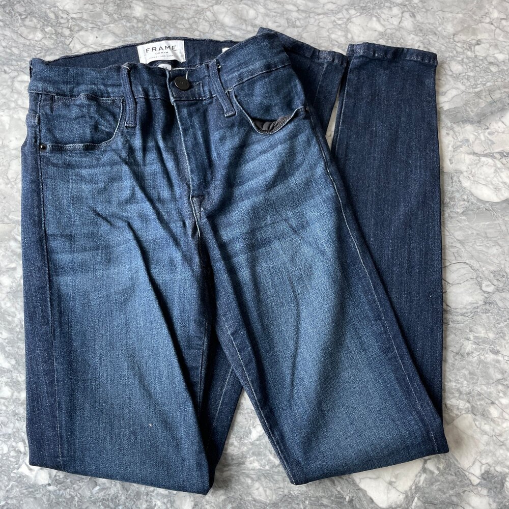 Frame Dark Wash Le High Skinny Jeans Blue 24